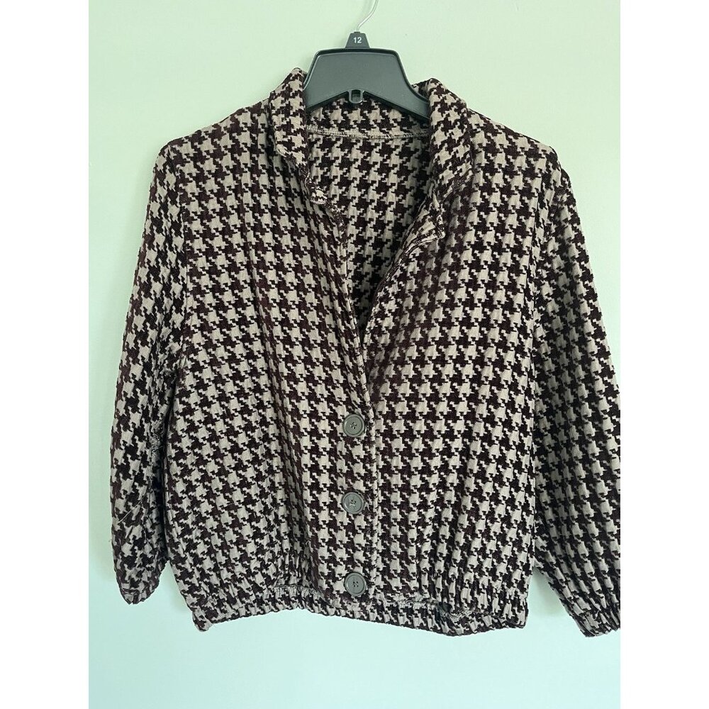 American Apparel Maroon Taupe Houndstooth Bomber Jacket One Size